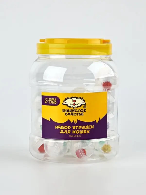 Шарик для кошек с помпошкой, 4 см, фасовка в банку по 25 шт, МИКС Шарик для кошек с помпошкой, 4 см, фасовка в банку по 25 шт, МИКС