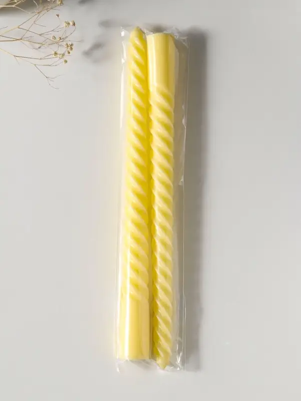 Набор свечей витых 25 см, 2 шт., 57 г, 5 ч, пастельно-жёлтый