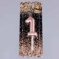 Свеча в торт «Европейская», цифра 1, 6 см, розовое золото