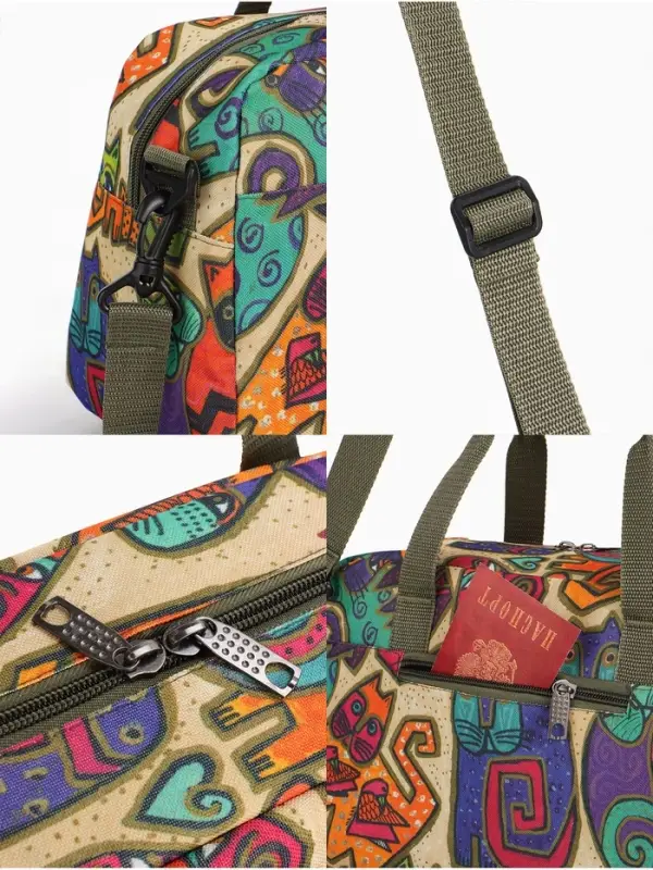 Сумка дорожная на молнии, наружные карманы, длинный ремень, разноцветная