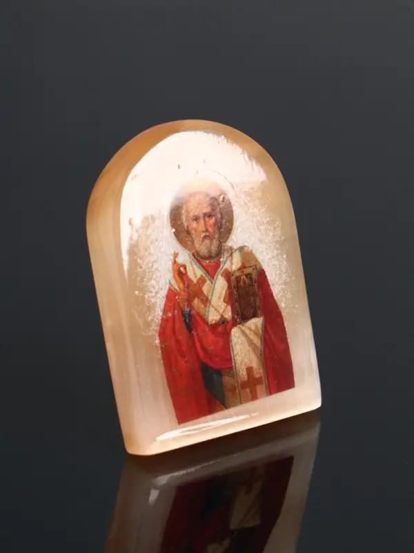 Икона Николай Чудотворец, 6х5 см, селенит Икона Николай Чудотворец, 6х5 см, селенит