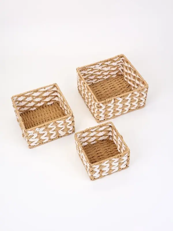 Набор корзин &laquo;Айка&raquo; 3 шт.: 15&times;10, 19&times;11, 22&times;12 см, бумага, бежевые, квадратные