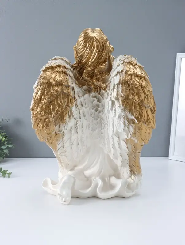 Фигура "Ангел на колене" большой, белый с золотом, 58х48х38 см