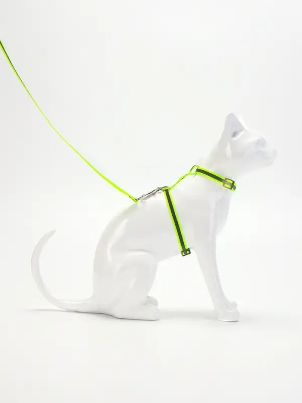 Комплект для кошек светоотражающий, ширина 1 см, шлейка 21-35 см, поводок 120 см, зелёный