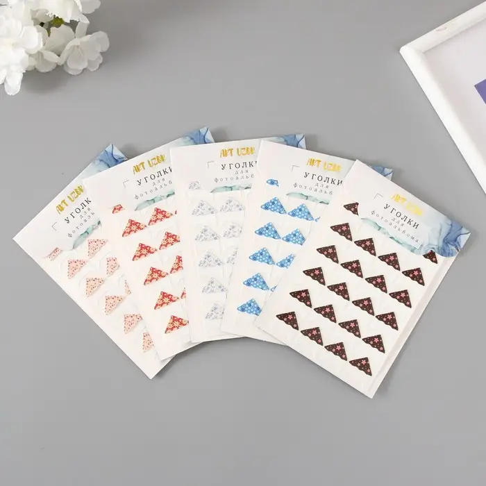 Набор уголков с кармашком для фотографий 24 уголка "Цветочки" МИКС 12,7х9,5 см