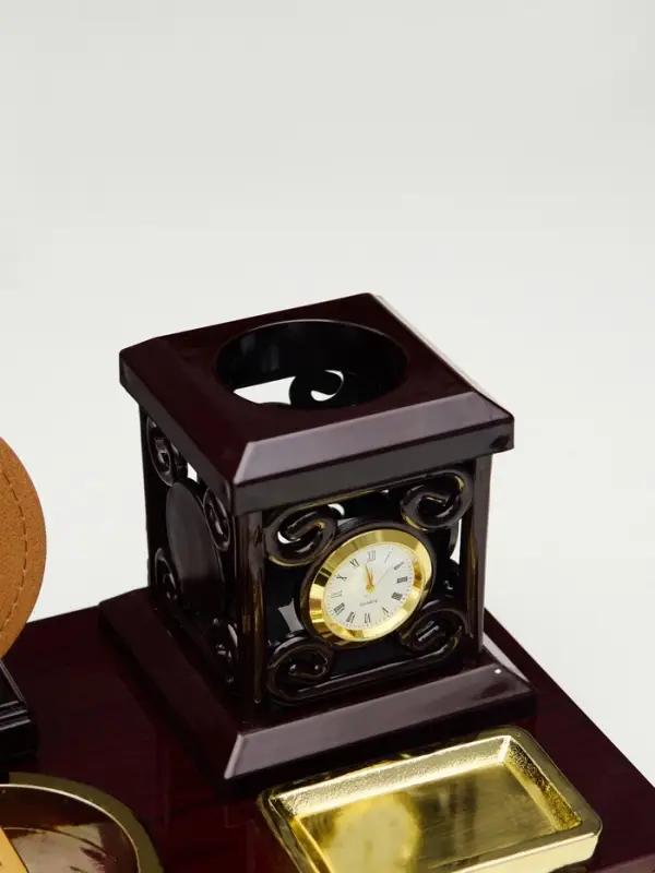 Набор настольный, органайзер 6 в 1, с визитницей и часами, вишня