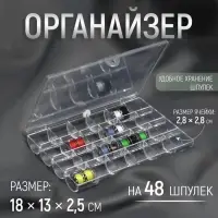 Органайзер для ниток, на 48 шпулек, 18 × 13 × 2,5 см, цвет прозрачный