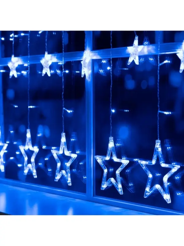 Гирлянда &laquo;Бахрома&raquo; 2.4&times;0.9 м с насадками &laquo;Звёзды&raquo;, IP20, прозрачная нить, 138 LED, свечение синее, 8 режимов, 220 В