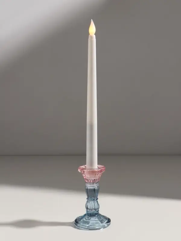 Подсвечник стекло  Подсвечник стекло "Градиент. Фактура" розово-голубой d=2,2 см 6.5х6.5х10.5 см