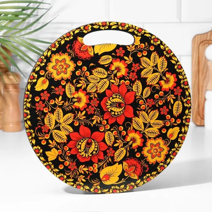 Доска разделочная сувенирная «Хохломская роспись», 25,5 см, круглая