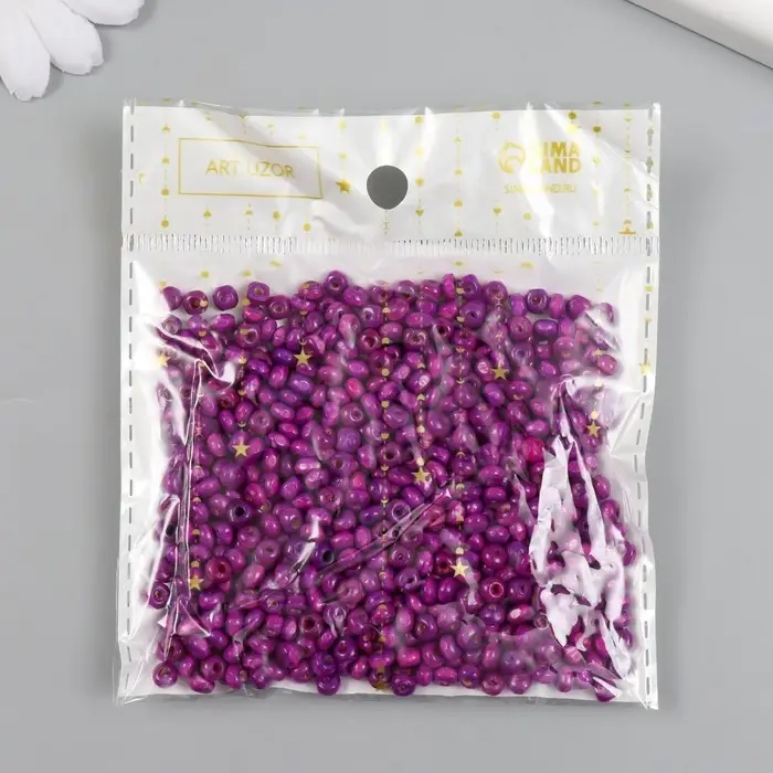 Бусины для творчества дерево "Фиолетовые" d=0,4 см набор 20 гр