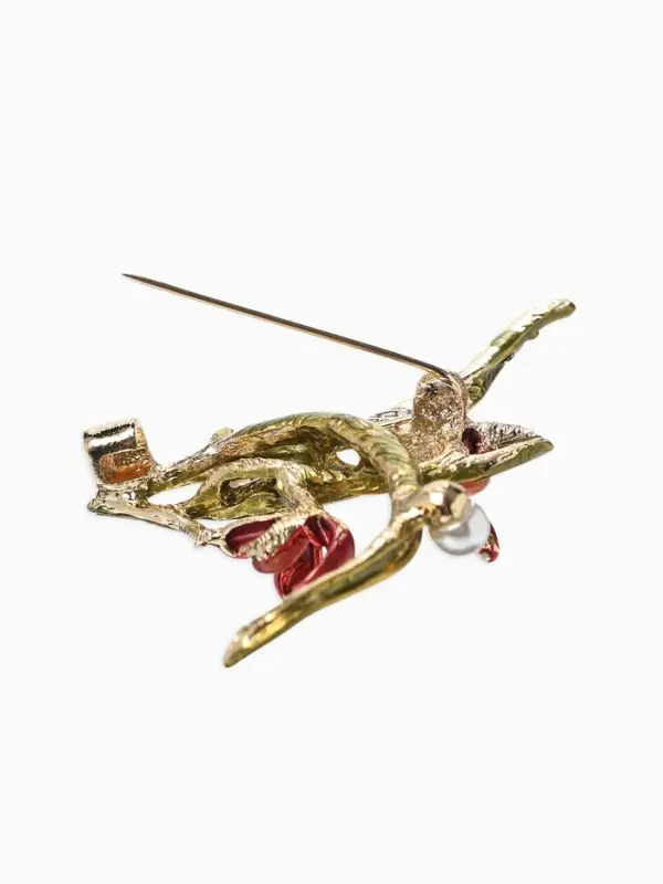 Брошь &laquo;Цветы&raquo; ирисы, жемчуг, цвет красно-зелёный