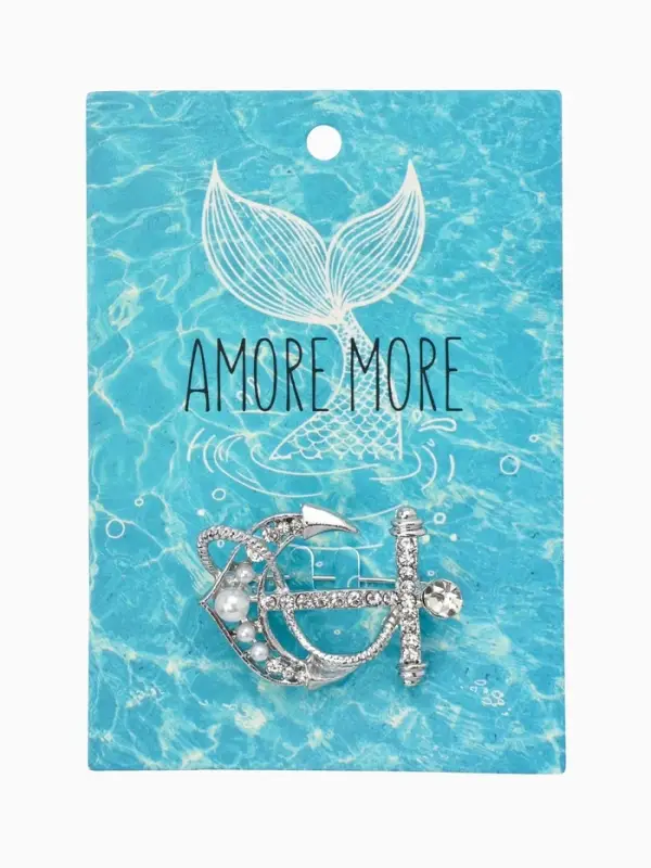 Брошь &laquo;Якорь с бусинками&raquo;, белая в серебре