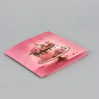 Открытка &laquo;С Днём рождения!&raquo;, торт, цветы, тиснение, 15&times;15 см