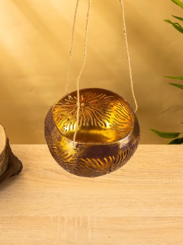 Подсвечник подвесной из кокоса, 14×14×10 см, золотой Подсвечник подвесной из кокоса, 14×14×10 см, золотой