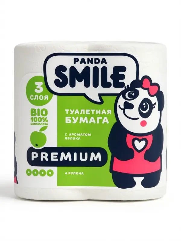 Туалетная бумага SMILE, с ароматом яблока, 3 слоя, 4 рулона