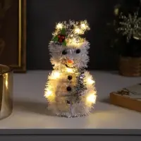 Светодиодная фигура из мишуры &laquo;Снеговик в серебристом&raquo; 16&times;9 см, 10 LED, от батареек AG10&times;3, свечение тёплое белое