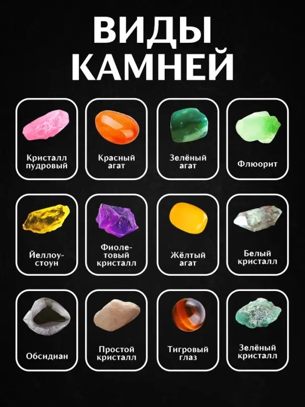 Набор геолога, серия &laquo;Природные камни&raquo;, 12 видов камней