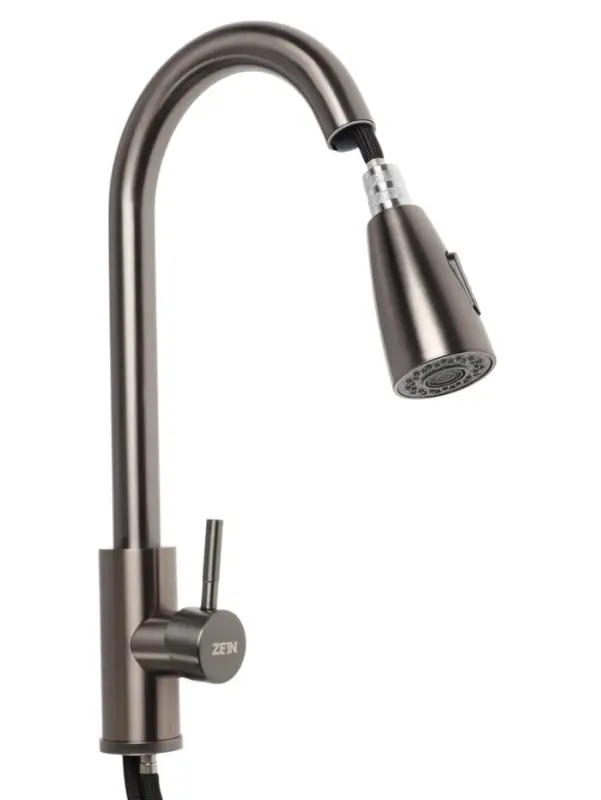 Смеситель для кухни ZEIN Z4961, нержавеющая сталь, с выдвижной лейкой, 2 режима, серый