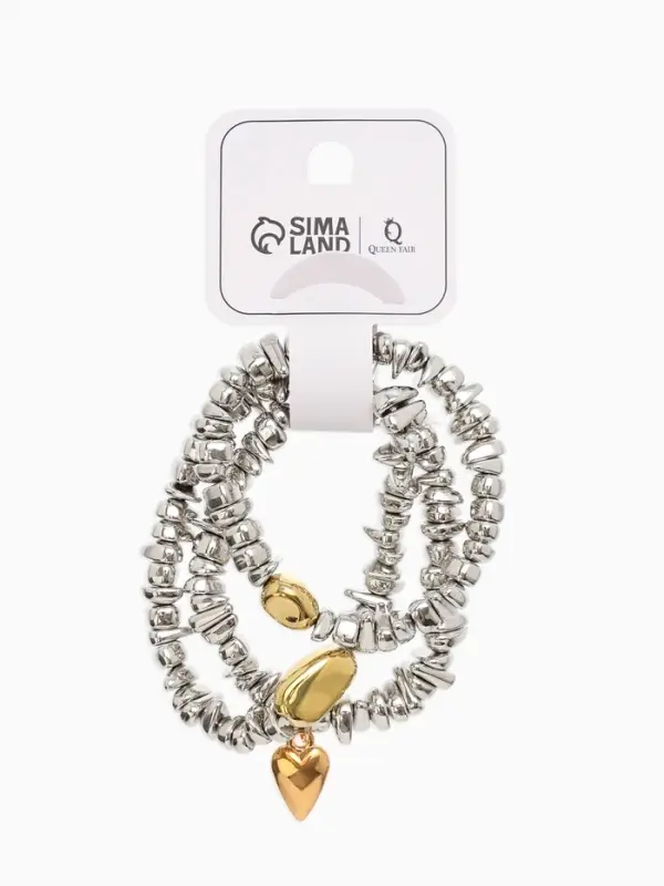 Браслет 3 нити Браслет 3 нити "Каменнное сердце", цвет золотисто-серебристый