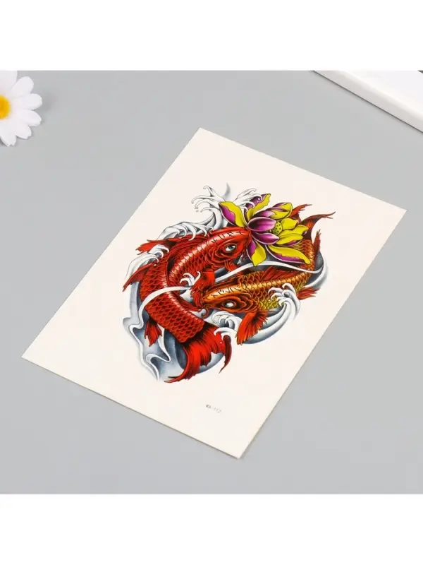 Переводная тату на тело цветная &laquo;Красные карпы&raquo;, 26.1&times;14.6 см