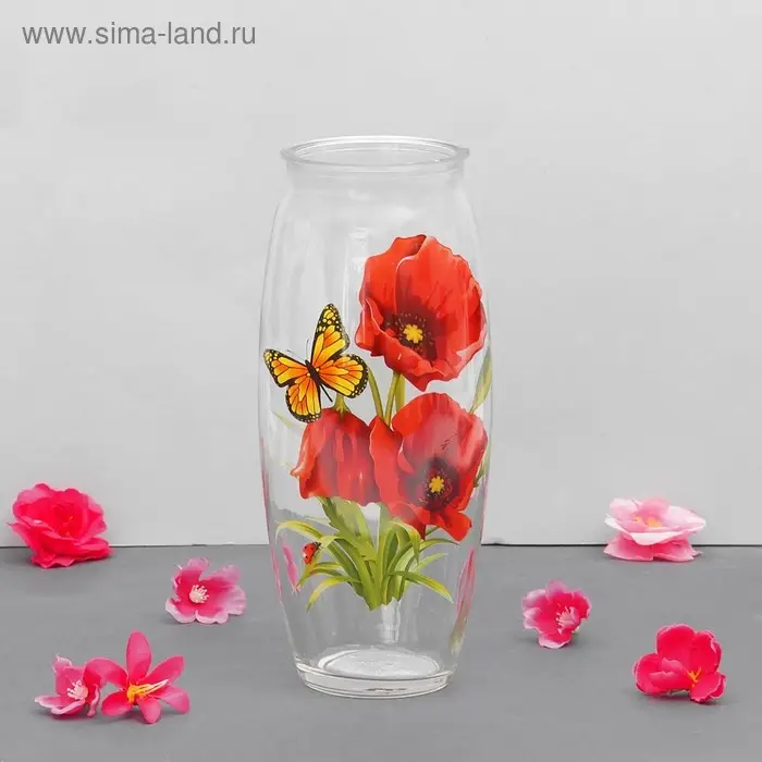 Ваза  Ваза "Маки" с деколью, d-7см, 10х23 см, V=1,25л
