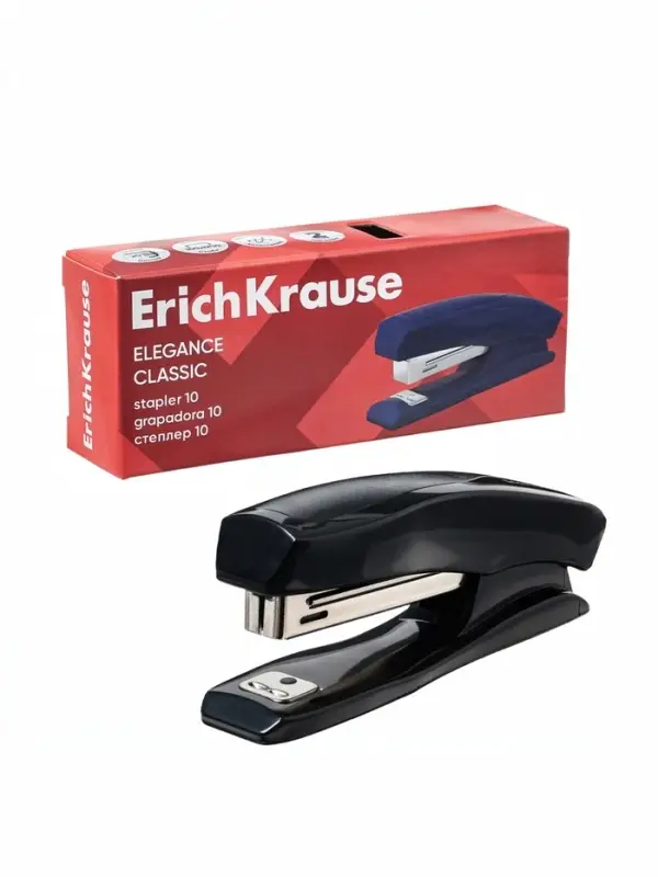 Степлер канцелярский № 10, ErichKrause Elegance, до 20 листов, встроенный антистеплер, МИКС