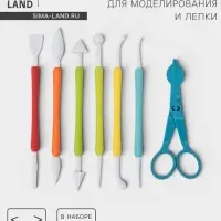 Стеки для моделирования кондитерских украшений и ножницы кондитерские для переноски украшений Доляна, набор 6 шт., пластик, МИКС