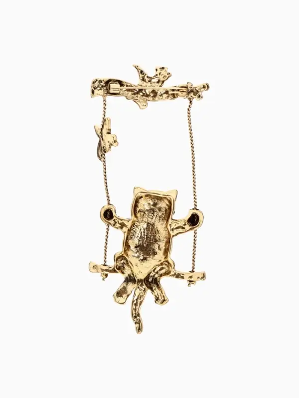 Брошь &laquo;Кот на качелях&raquo;, цвет чернёное золото