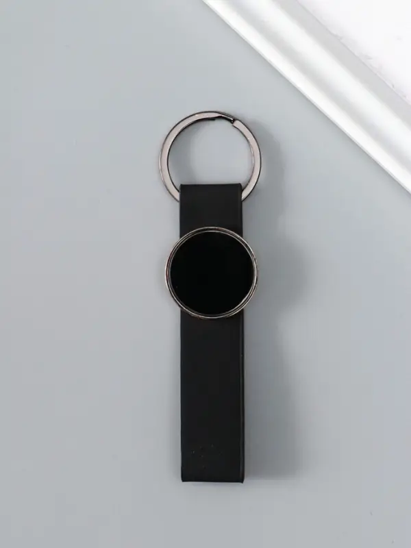 Брелок для ключей на кольце под нанесение &laquo;Ремешок&raquo;, размер окна d=2.7 см, кожзам, чёрный, 11.3&times;3&times;0.7 см