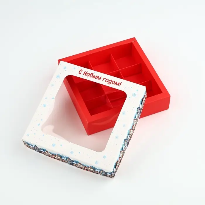 Коробка под 9 конфет новогодняя &laquo;Зимний город&raquo;, 14.5&times;14.5&times;3.5 см