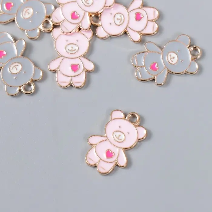 Металлический элемент, декоративная подвеска «Арт Узор. Мишка с сердцем», эмаль, 1.7×1.3 см, МИКС