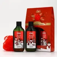 Подарочный набор новогодний: гель для душа, пена для ванны и мочалка, URAL LAB