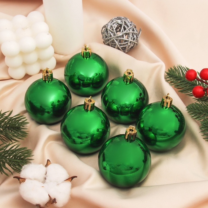 Набор шаров пластик d-6 см, 6 шт "Винтажный глянец" зелёный