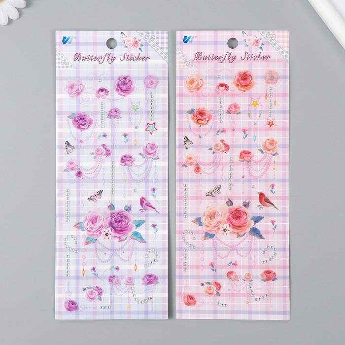 Наклейка пластик "Розочки и бусы" МИКС 26,4х10,4 см