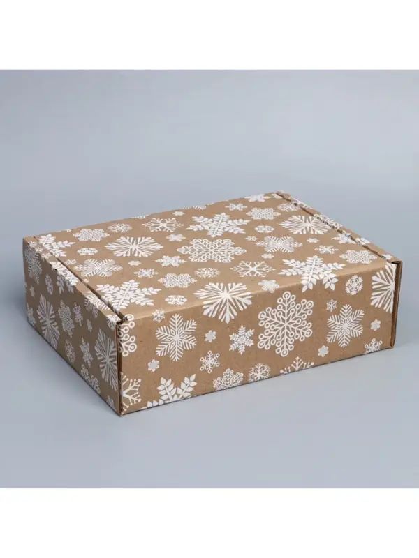 Коробка новогодняя складная &laquo;Снежинки&raquo;, бурый, 27&times;21&times;9 см, Новый год