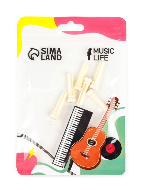 Набор фиксаторов струн Music life, 6 штук, белый, из кости Набор фиксаторов струн Music life, 6 штук, белый, из кости
