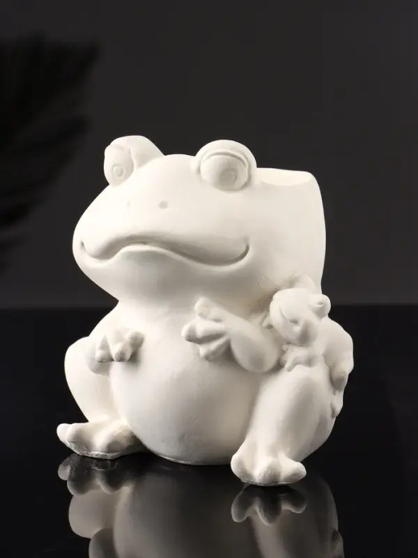 Кашпо "Лягушка с лягушонком" 10х10 см, натуральный, гипс