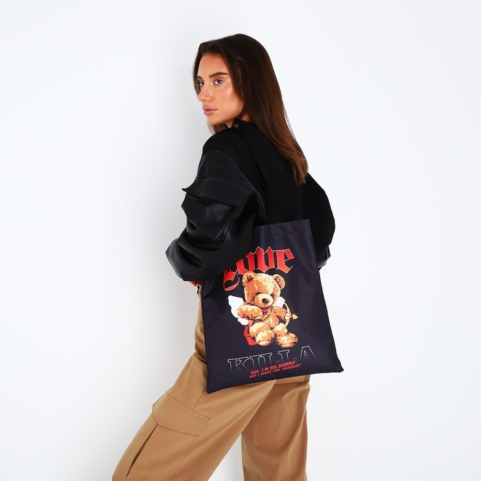 Шопер Шопер "Мишка ангел" 35 х 0,5 х 40, отдел без молнии, без подклада, чёрный