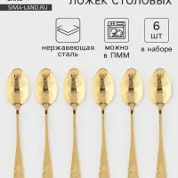 Ложки столовые Доляна &laquo;Эмили&raquo;, длина 20.5 см, набор 6 шт., нержавеющая сталь, золотистые