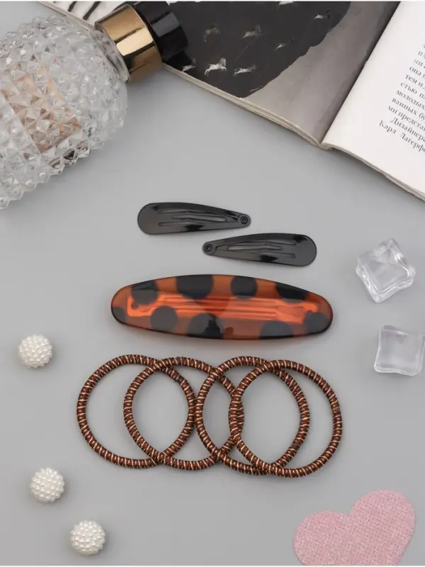 Набор для волос QF &laquo;Авиталь&raquo;, 4 резинки 6.5 см, заколка - автомат 8 см, 2 заколки 4.5 см, чёрный, коричневый