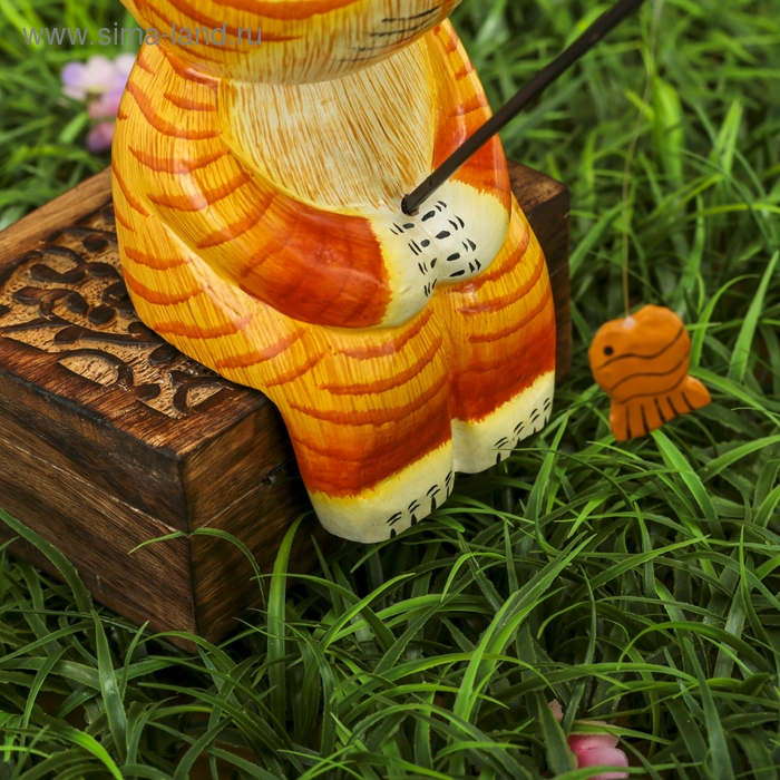 Сувенир дерево Сувенир дерево "Котёнок рыбак" жёлтый 9х9х20 см