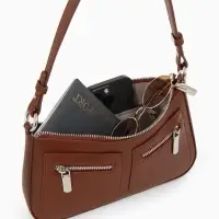 Сумка женская багет TEXTURA на молнии, 21&times;6&times;13 см, коричневая