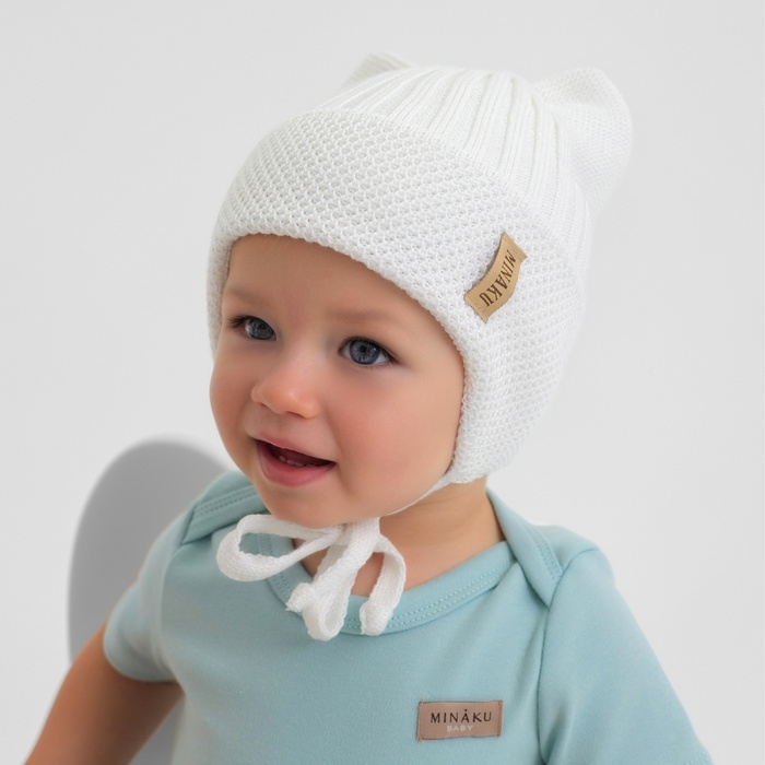 Шапка детская с ушками MINAKU р-р 44-46, цвет молочный Шапка детская с ушками MINAKU р-р 44-46, цвет молочный