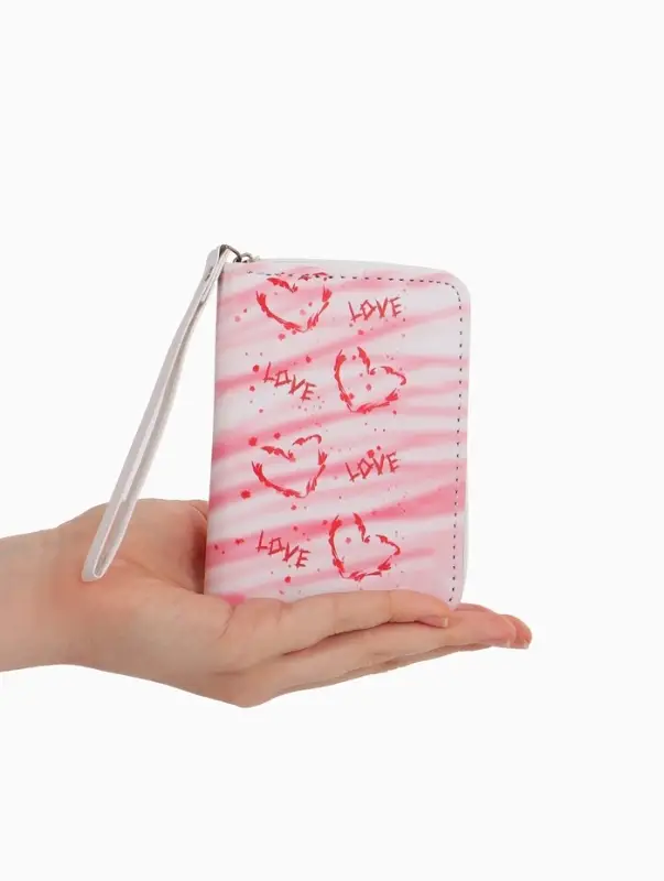 Кошелёк на молнии, 12&times;1.5&times;9 см, с принтом, розовый