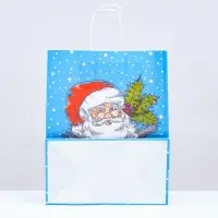 Пакет бумажный подарочный новогодний крафт «Дедушка мороз» 22×12×27 см