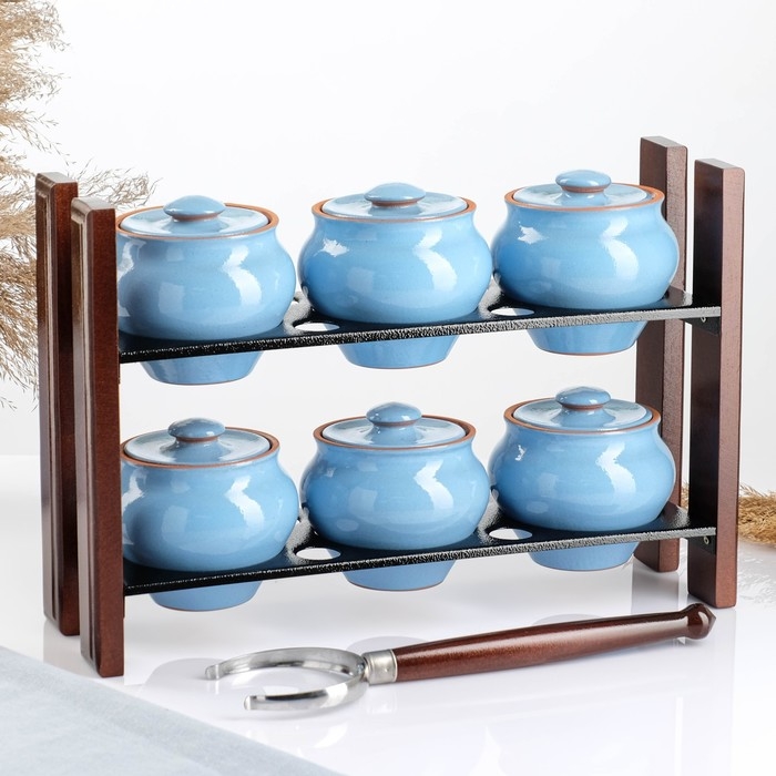 Набор  Набор "Вятская керамика №2" 6х0,5 + ухват + полка, голубой