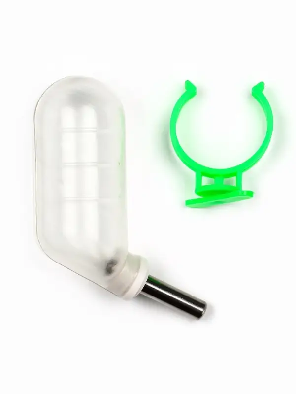 Поилка для грызунов, 60 мл, 12&times;4 см, с металлическим носиком, прозрачная, зелёное крепление