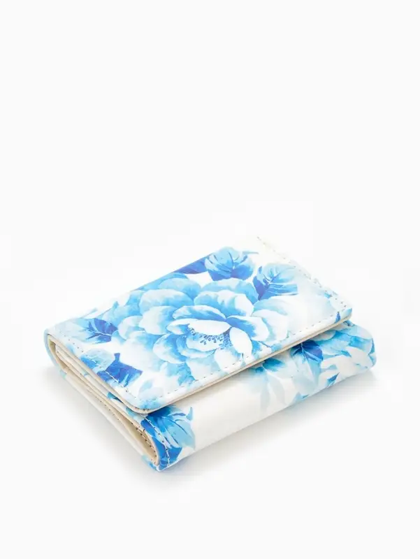 Кошелёк женский на кнопке, 10.5&times;2.5&times;8.5 см, с цветочным принтом, белый/голубой