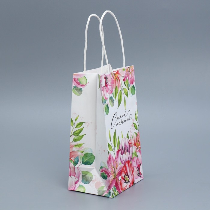 Пакет подарочный крафтовый, упаковка, «Самой нежной», 12 х 21 х 9 см Пакет подарочный крафтовый, упаковка, «Самой нежной», 12 х 21 х 9 см